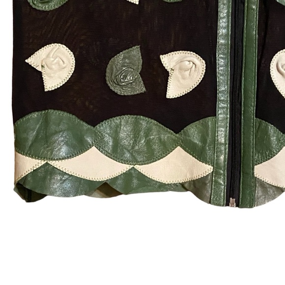 Unique Leather Studio Black Mesh With Leather Flowers Jacket - Picture 11 of 14